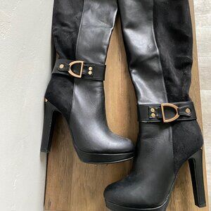 NEW Venus Over-the-Knee Stiletto Boots with Gold Heel Accent, Size 8.5